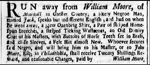 image of runaway ad for Jack (August 1730)