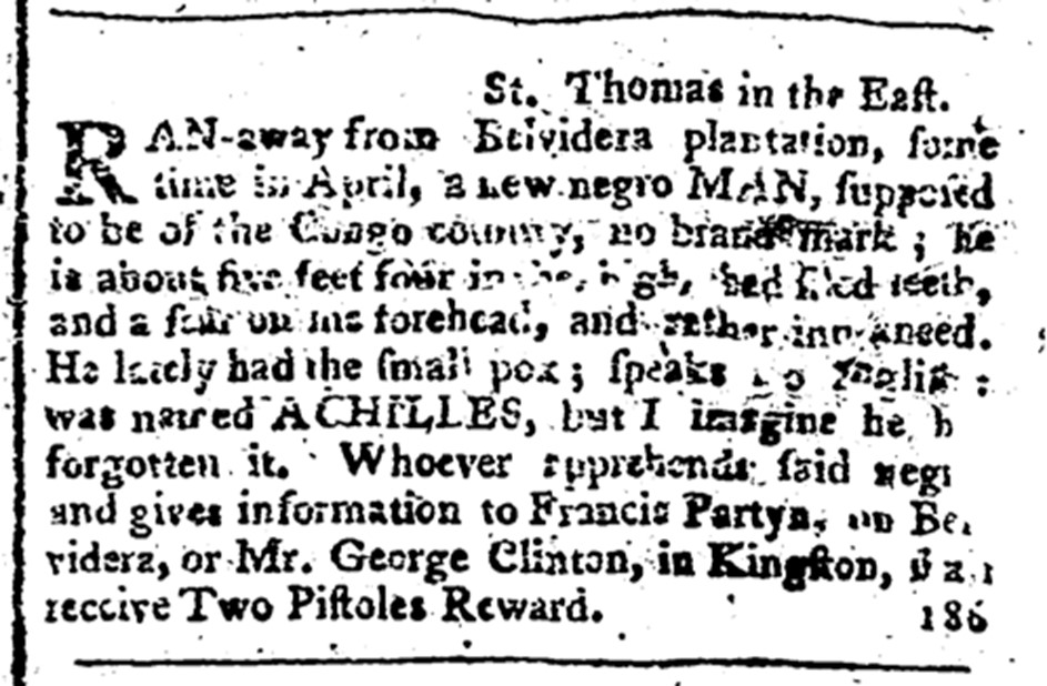 image of runaway ad for Achilles (October 1776)