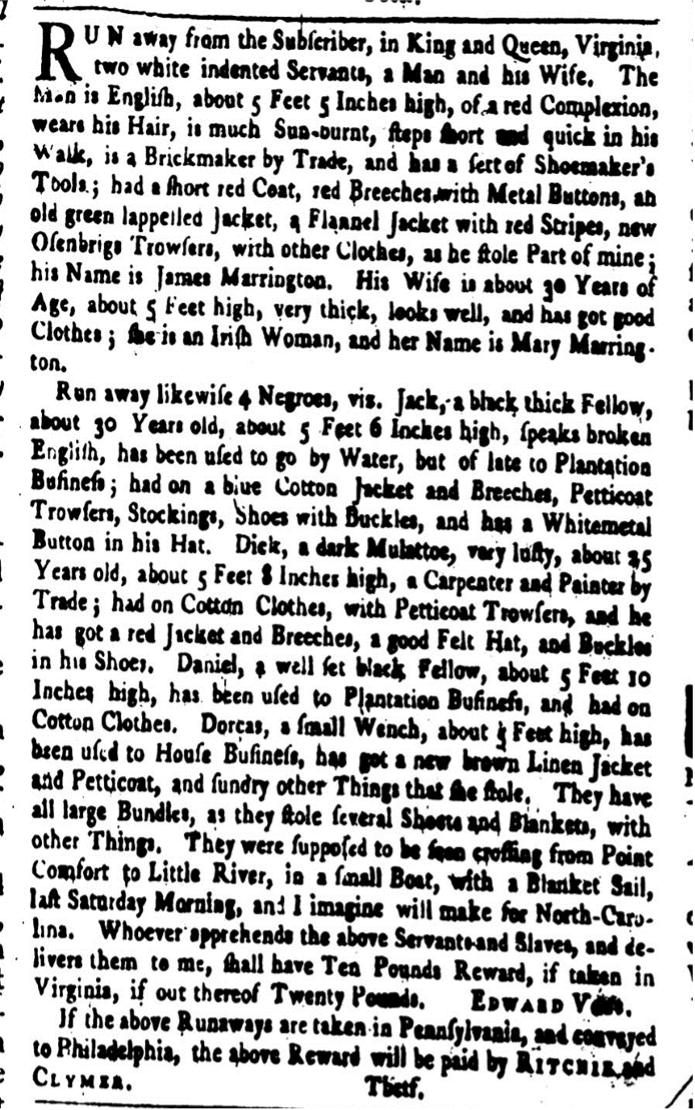 You are currently viewing Daniel, Dick, Dorcas, Jack, James, and Mary (November 1764)