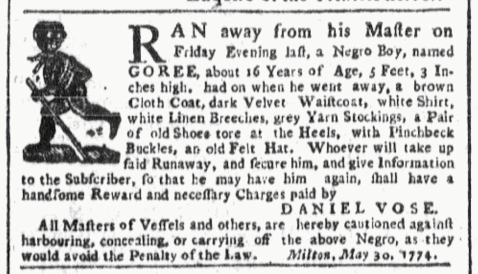 image of runaway ad for Scipio Gorrey (October 1782)