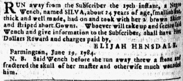 image of runaway ad for Silva (June 1784)