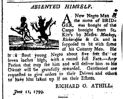 image of runaway ad for Bridger (June 1799)