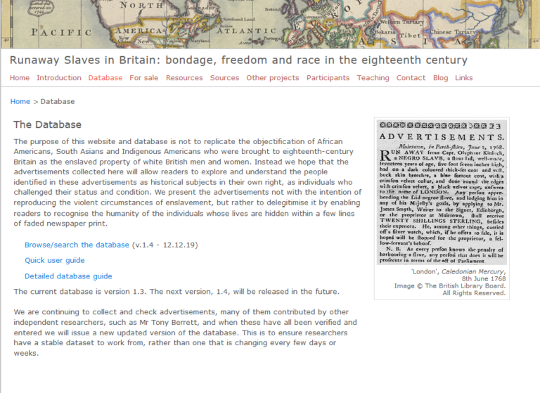 screenshot of the homepage for the website Runaways in Britain
