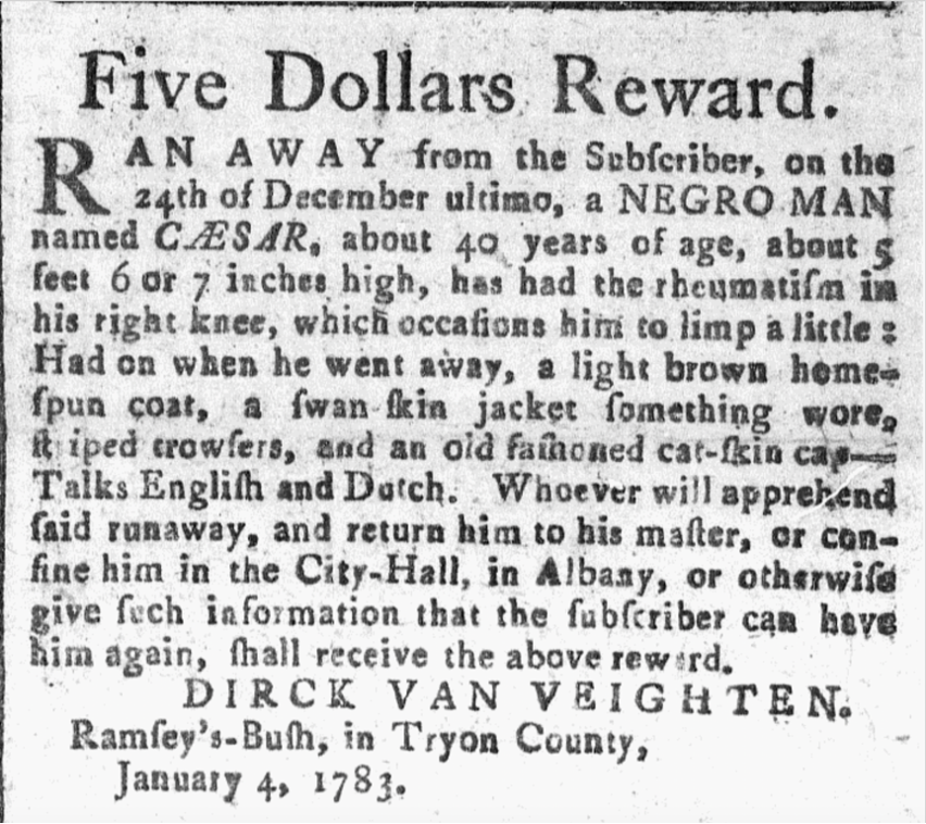 image of runaway ad for Caesar (December 1782)