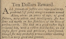 image of runaway ad for Alice (August 1796)