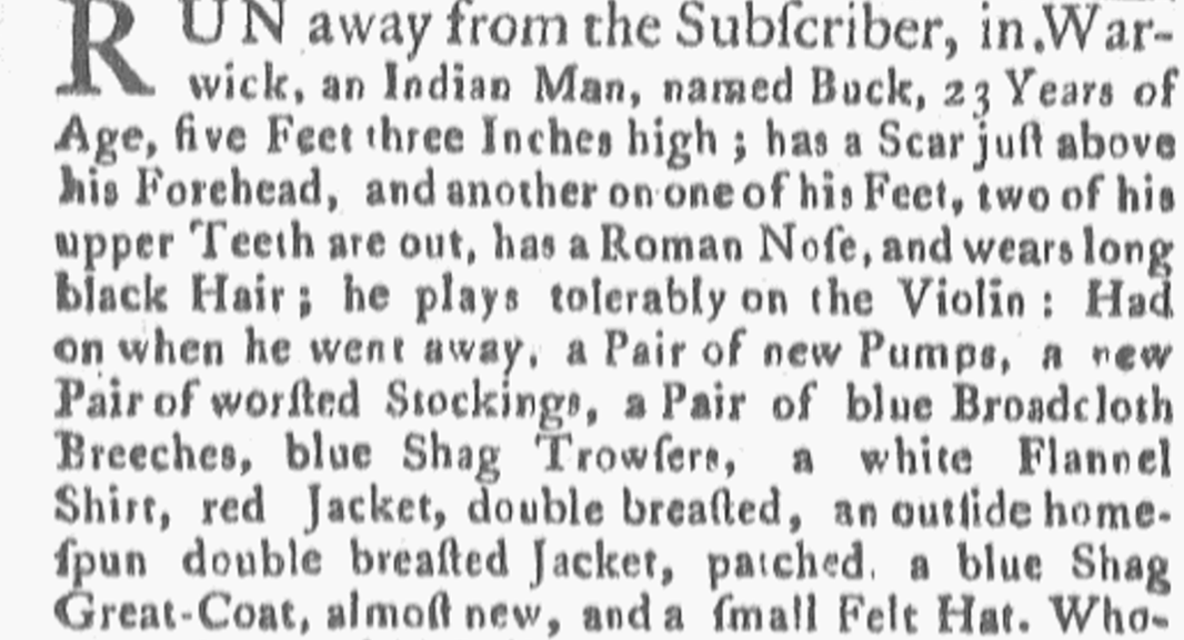 image of runaway ad for Buck (October 1773)