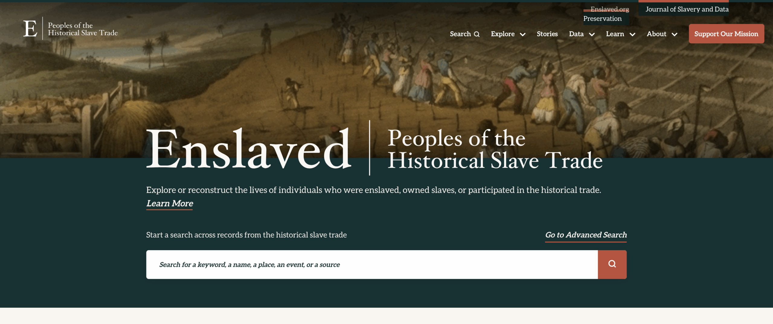 screenshot of enslaved.org homepage