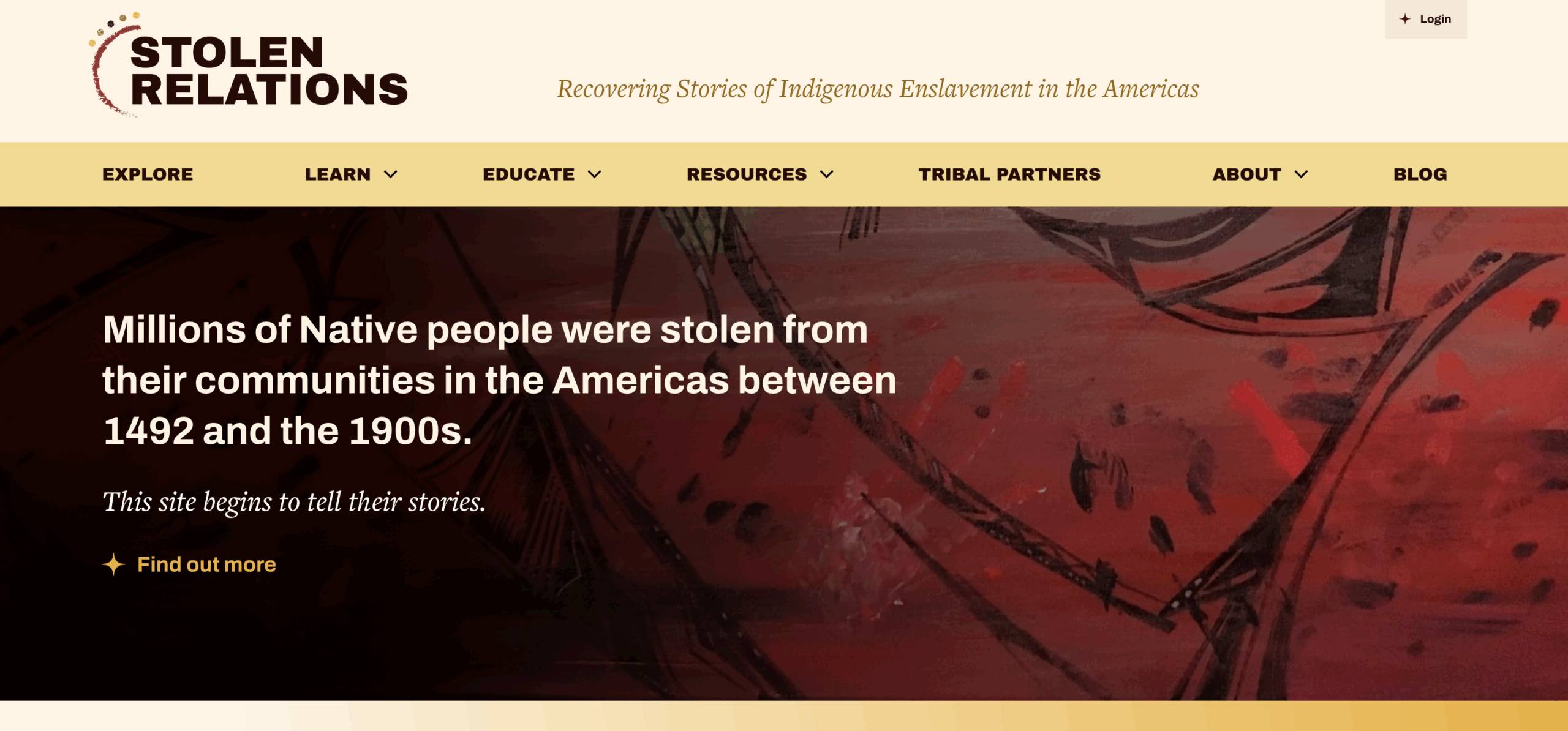 screenshot of homepage of the website stolenrelations.org