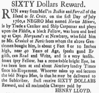 image of runaway ad for Norton Minors (May 1762)