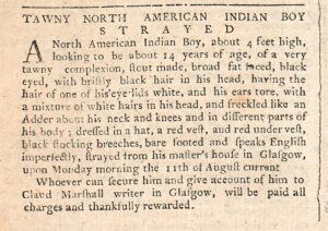 Runaway newspaper advertisement for a freedom seeker named Bob.