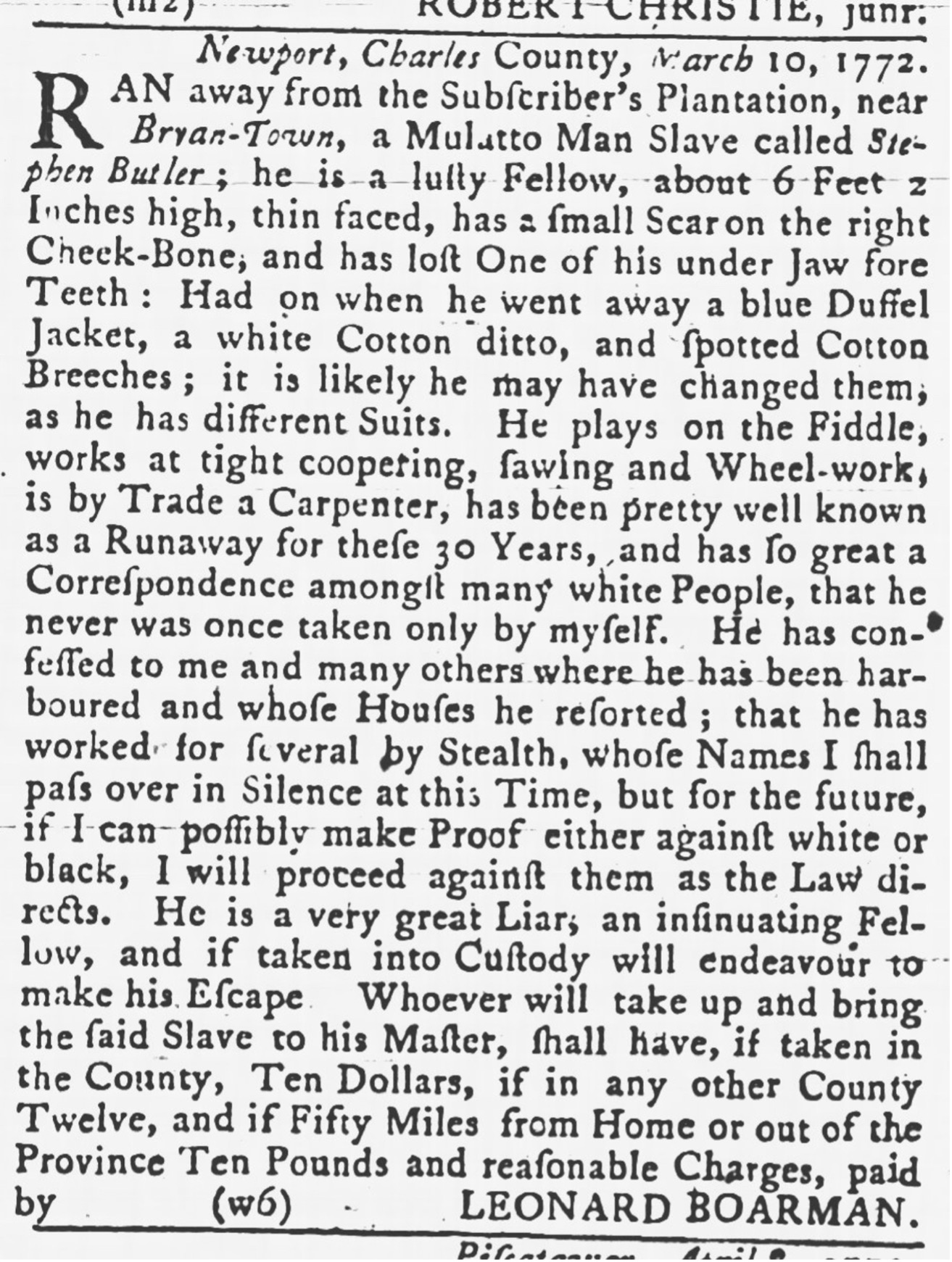 You are currently viewing Stephen Butler (May 1772)