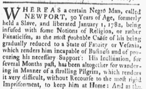 image of runaway ad for Newport (July 1785)