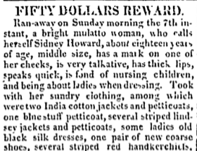 image of runaway ad for Sidney Howard (October 1810)